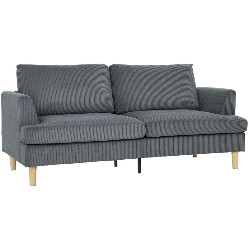 HOMCOM Sofá de 3 Plazas Tapizado en Pana Acolchado Grueso de Muelles Asiento Ancho 2 Almohadas 188x80x86 cm Gris Oscuro