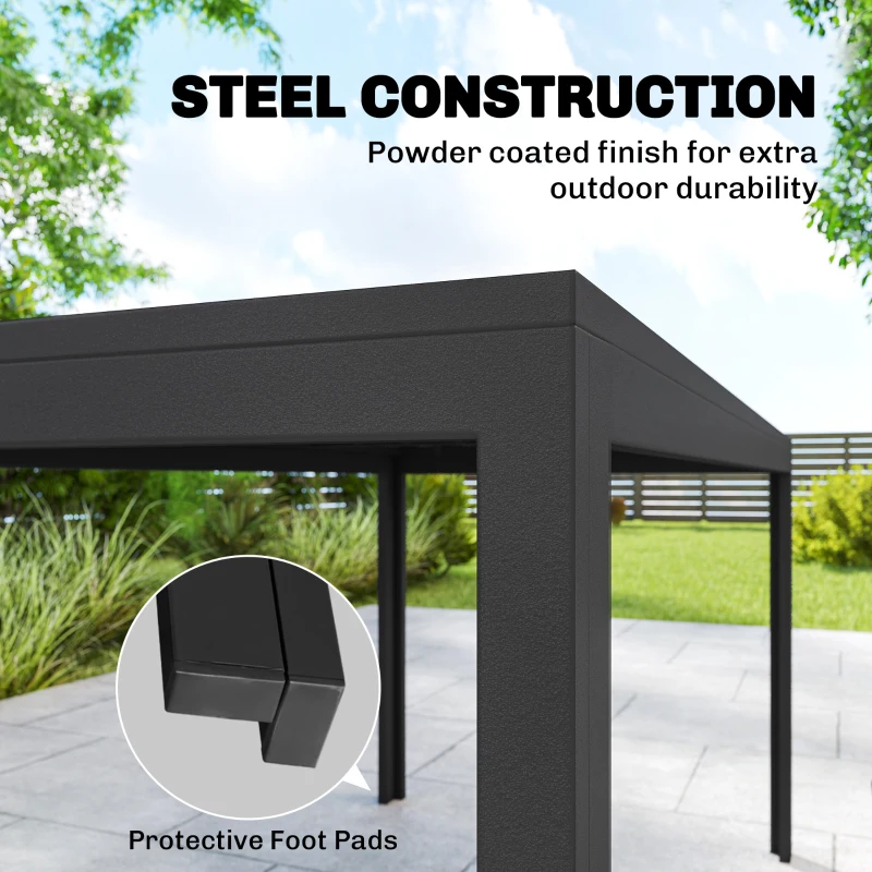 Outsunny Garden Dining Set for 6, Faux Wood Metal Outdoor Table and Stackable Chairs with Plastic Rattan Effect Seat, Black