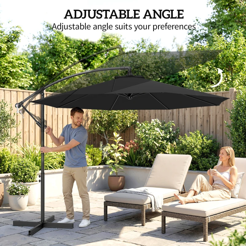 Outsunny 3m Overhanging Cantilever Parasol, with Cross Base - Black