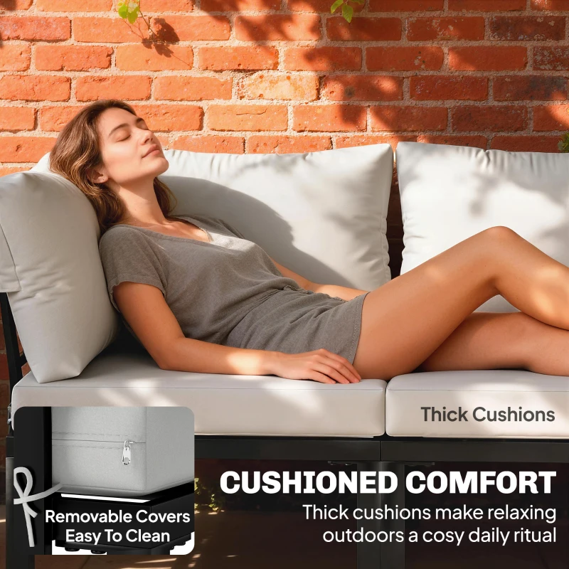 Outsunny Garden Furniture Set, 6 Piece Corner Sofa Set with Loveseat, Coffee Table, Sofa with Integrated Side Table