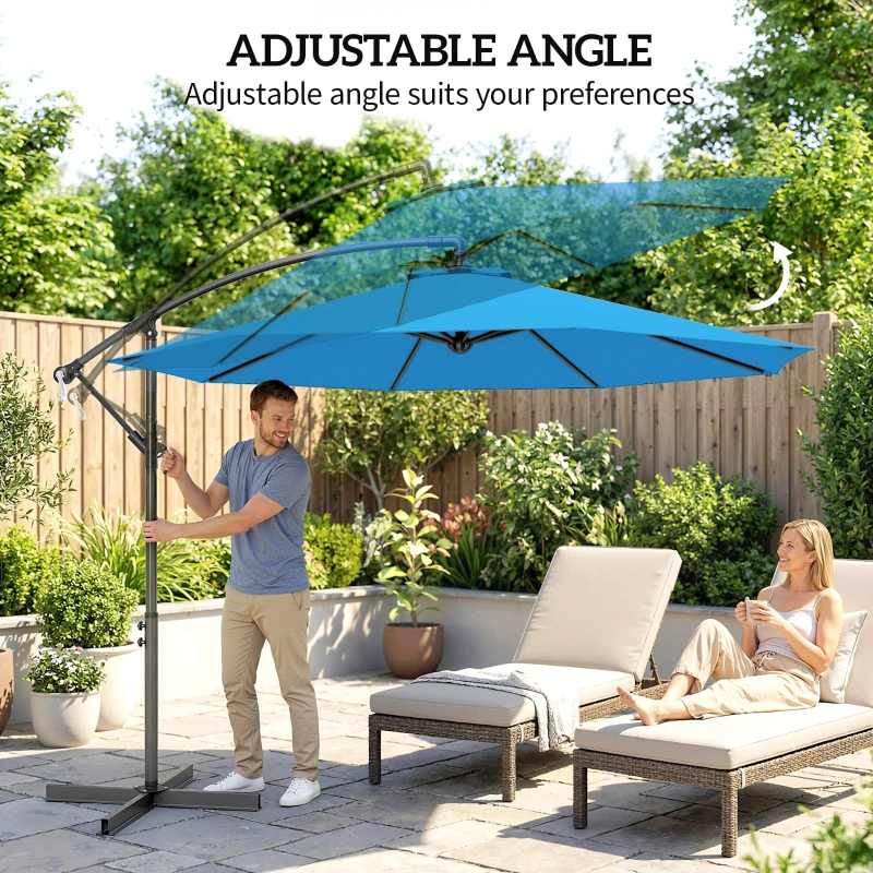 Outsunny 3m Overhanging Cantilever Parasol, with Cross Base - Blue