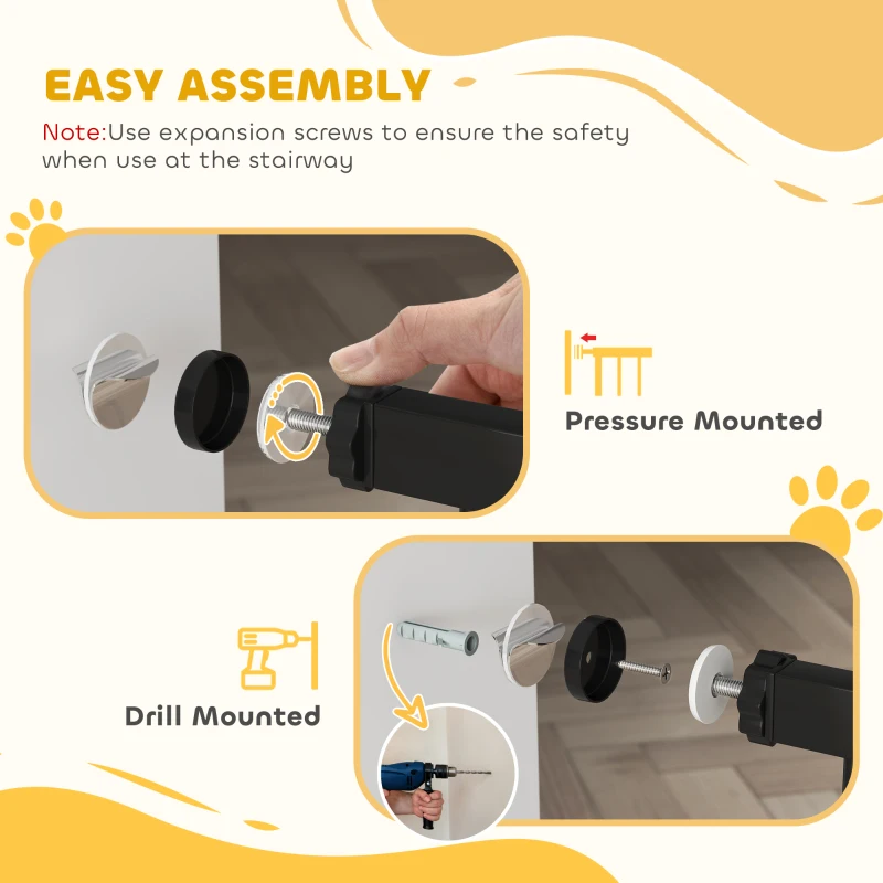 PawHut Adjustable Safety Gate w/ One Extensions, Four Adjustable Screws, Black