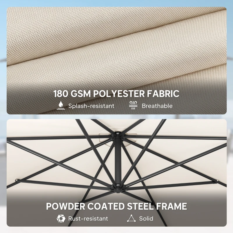 Outsunny 3 m Overhanging Cantilever Parasol, with Cross Base - Cream White
