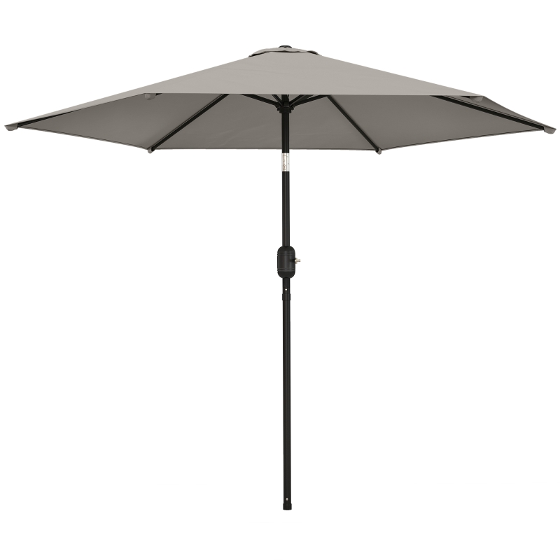Outsunny 2.6 m Garden Parasol Umbrella with Aluminium Pole, Outdoor Patio Umbrella with Tilt and Crank, Vent, Light Grey