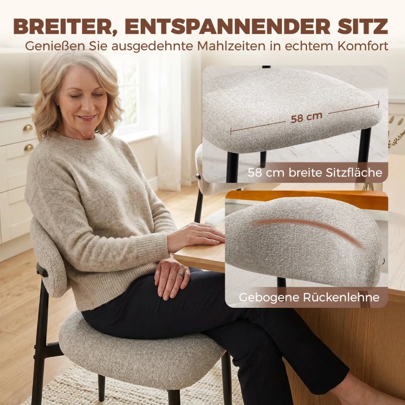 HOMCOM Esszimmerstühle Gepolstert Küchenstühle mit Stahlbeinen Beige