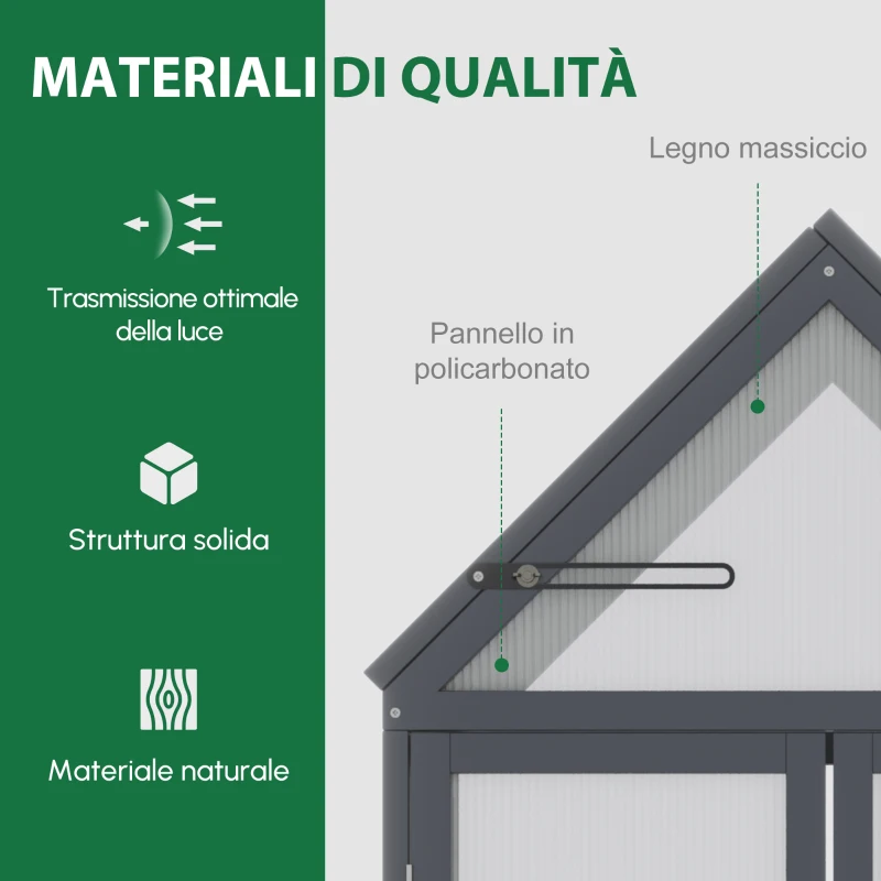 Outsunny Mini Serra 3 Ripiani Orto Piante con Tetto Apribile Doppie Porte, in Legno Policarbonato, Resistente alle Intemperie, 70.5 x 42 x 132 cm, Naturale