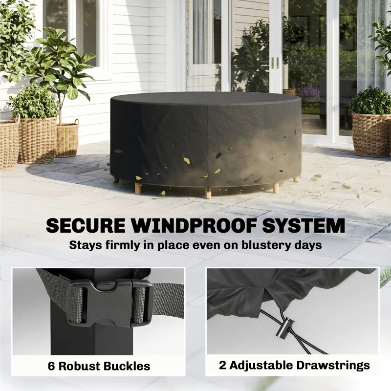 Outsunny Round Garden Furniture Cover, Waterproof Garden Table Cover, 420D Heavy Duty Oxford for Outdoor, Dia.214 x 70 cm, Black