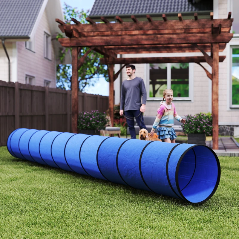 PawHut Dog Tunnel, 500 x 60 cm, Foldable Play Tunnel with 6 Pegs and Bag, Tear-Resistant Outdoor Dog Agility Equipment, Blue