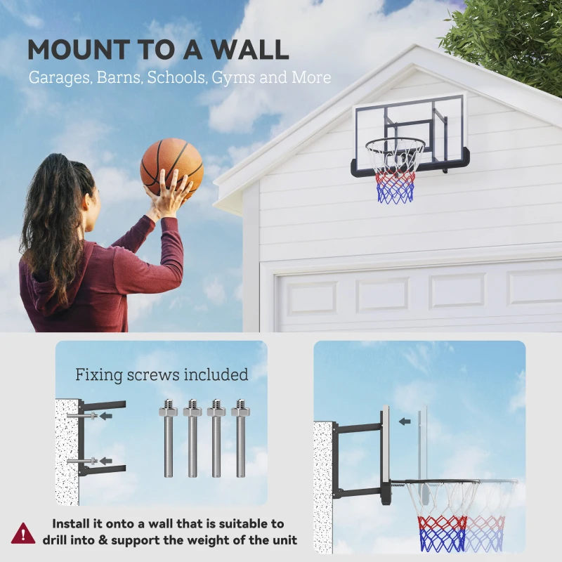 Kosz do koszykówki z montażem na ścianie, czarny, do wnętrz i na zewnątrz