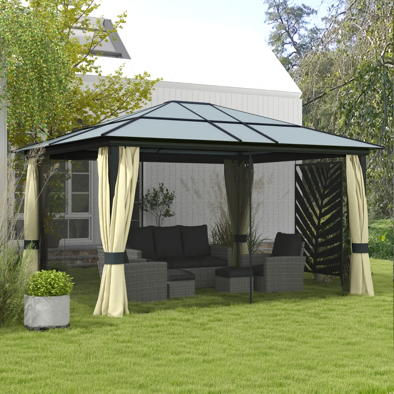 Outsunny Gazebo da Giardino in Alluminio con Tetto in PC, 430x360x265 cm