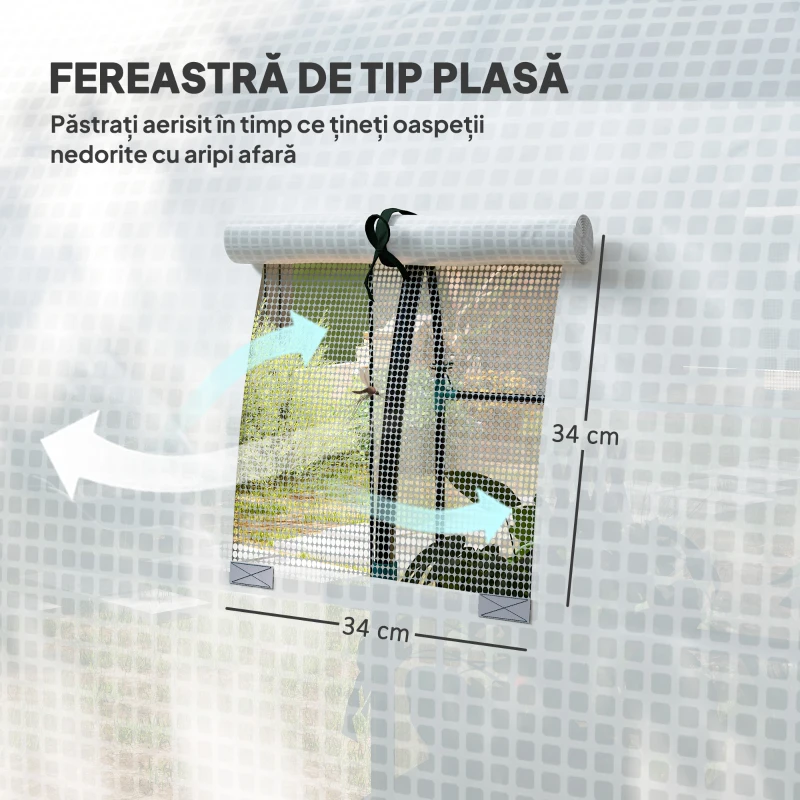 Outsunny Seră Tip Tunel pentru Grădină 1.8x1.8x2 m din Oțel și PE Anti-UV cu Uși Rulabile și Ferestre, Albă