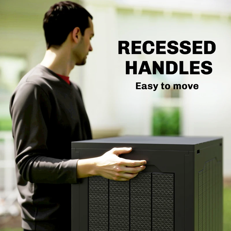 Outsunny 93L Plastic Garden Storage Box, Outdoor Storage Box with Handles, Waterproof Outdoor Storage Container, Black