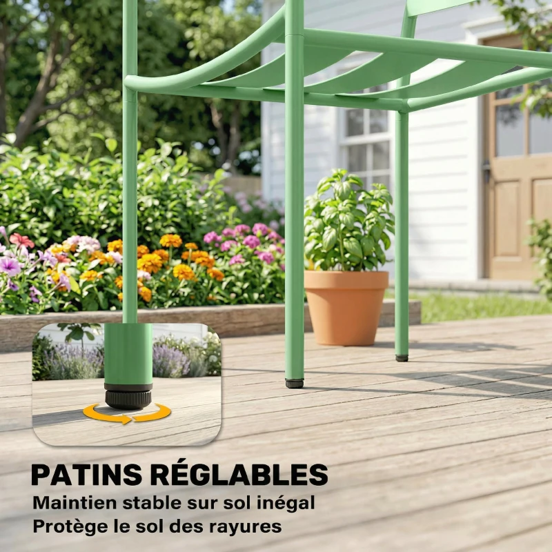 Outsunny 3‑teiliges Garten-Bistro-Set - Tisch mit gehärteter Glasplatte und 2 Lattenstühlen, verzinkter Stahlrahmen, Grün