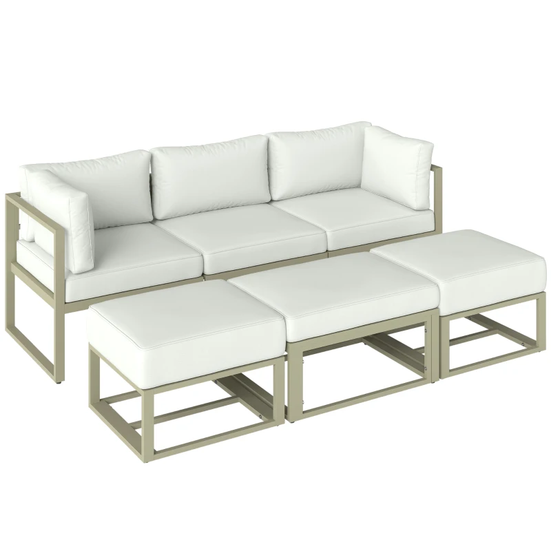 Outsunny Garden Daybed, 6 Piece Outdoor Sectional Sofa Set, Aluminium Patio Conversation Furniture Set with Coffee Table