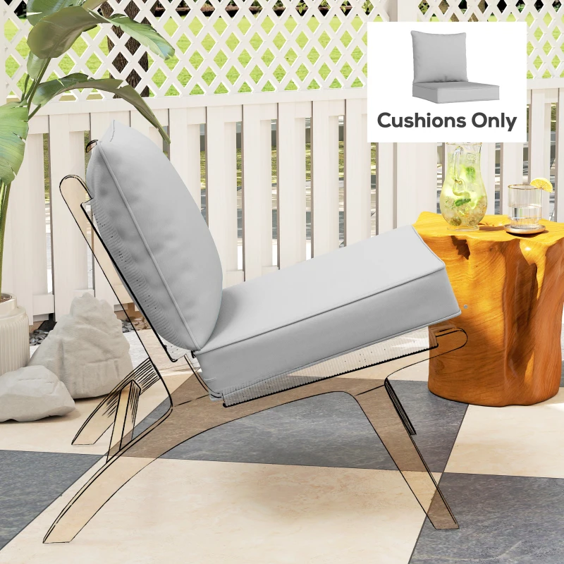 Outsunny Outdoor Seat and Back Cushion Set, 63L x 55W x 15Dcm Patio Deep Seating Chair Fade Resistant Replacement Cushion, Light Grey