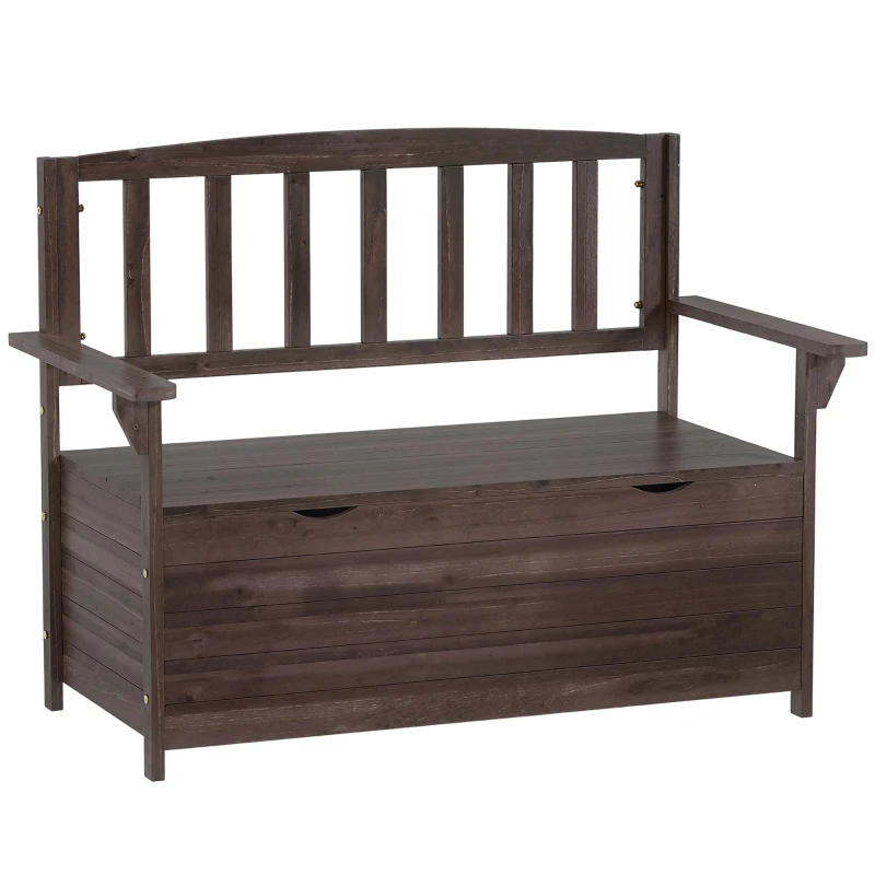 Outsunny Outdoor 2 Seater Garden Bench, Wooden Bench with Storage, Backrest, Arm Rests, 112 x 84 x 58 cm, Brown