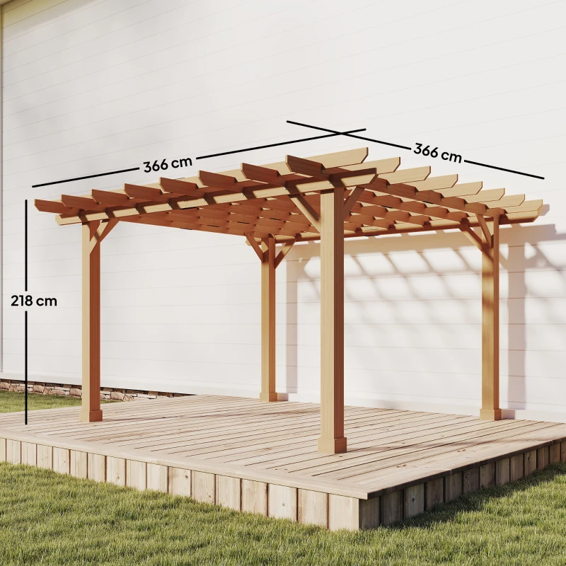 Outsunny Graden Pergola Kit, Wooden Pergola Gazebo Grape Trellis with Stable Structure, 3.6 x 3.6m, Dark Brown