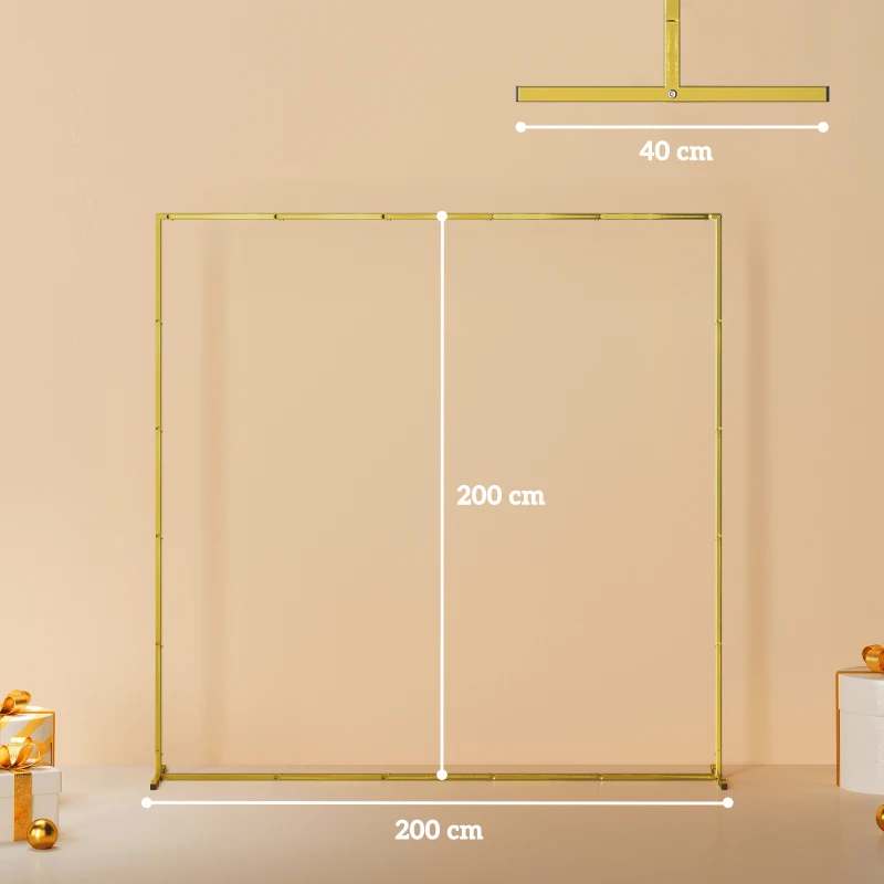Outsunny Wedding Arch Backdrop Stand, Square Metal Arch Frame with U-shaped Stakes, Gold Wedding Arch, 6.6 FT