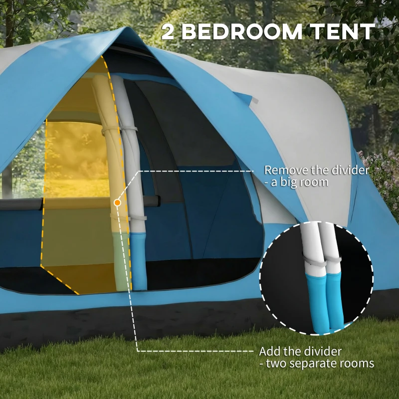 Outsunny Camping Tent for 6-8 Man with 2000mm Waterproof Rainfly and Carry Bag for Fishing Hiking Festival, Sky Blue