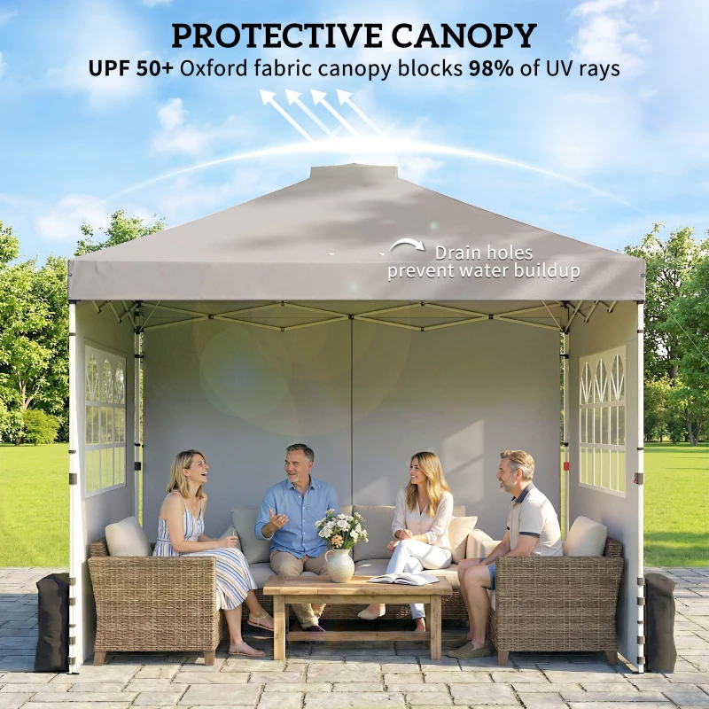 Outsunny Pop Up Gazebo Waterproof Height Adjustable Canopy with 3 Sidewalls Wheeled Bag for Parties 3 x 3 m Grey