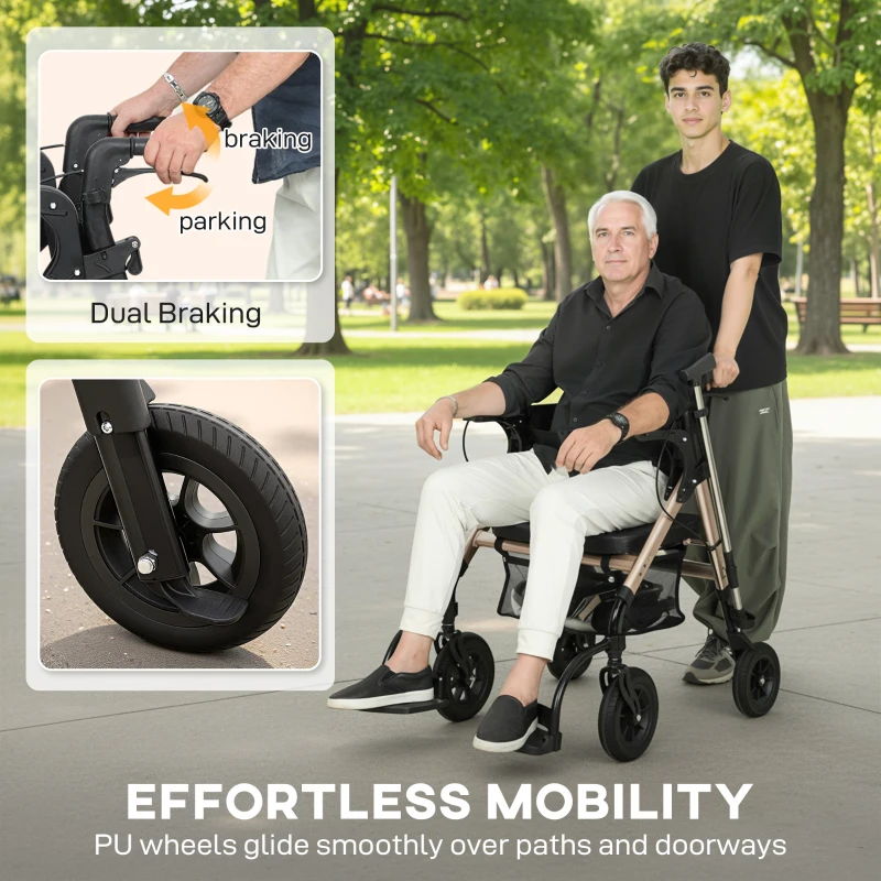 HOMCOM Rollator Walker Wheelchair, with Seat - Black