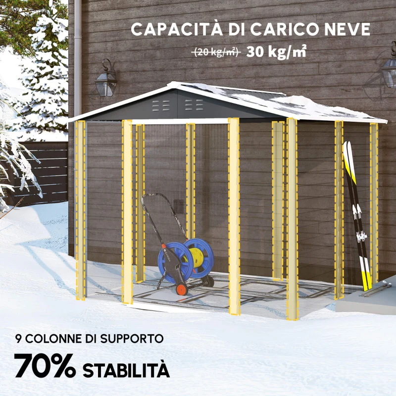 Outsunny Capanno per attrezzi in metallo, resistente alle intemperie e antiruggine, richiudibile,  2,40 x 2,06 x 1,98 m, Grigio scuro