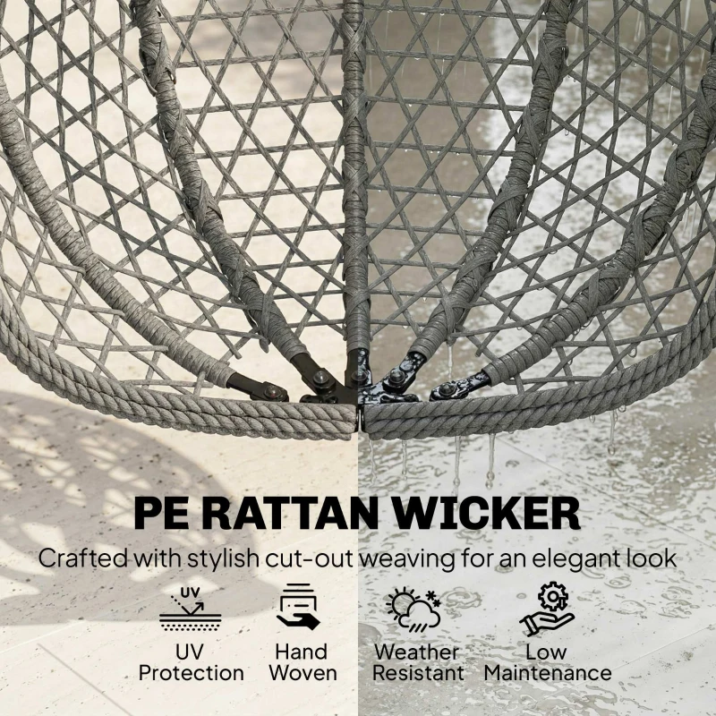 Outsunny Hanging Egg Chair, Indoor Outdoor Rattan Hammock Swing Chair with Stand, Safety Strap, Foldable Basket, Dark Grey