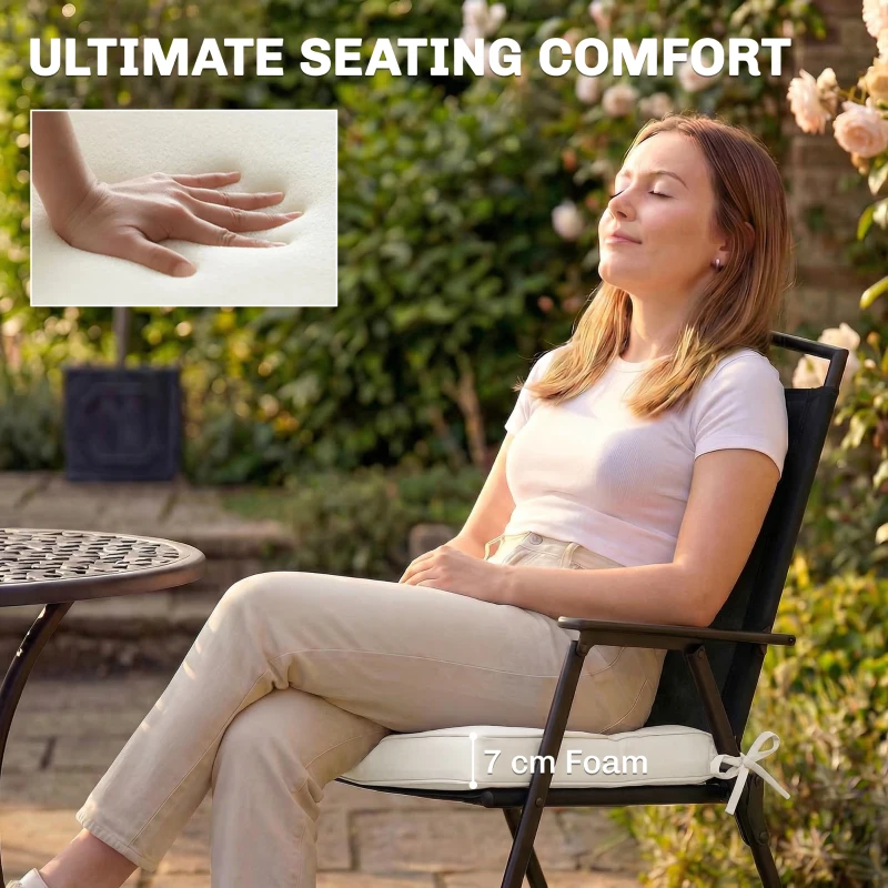 Outsunny Outdoor Chair Seat Cushions Set of 2, Garden Chair Cushions with 7cm Thick Foam & Ties, Cream White