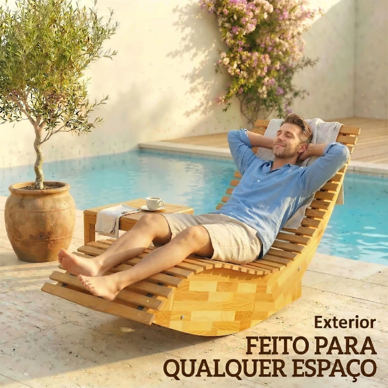 Outsunny Cadeira de Baloiço de Jardim em Madeira Ergonómica Dobrável com Design Ripado 60x156x77 cm Madeira