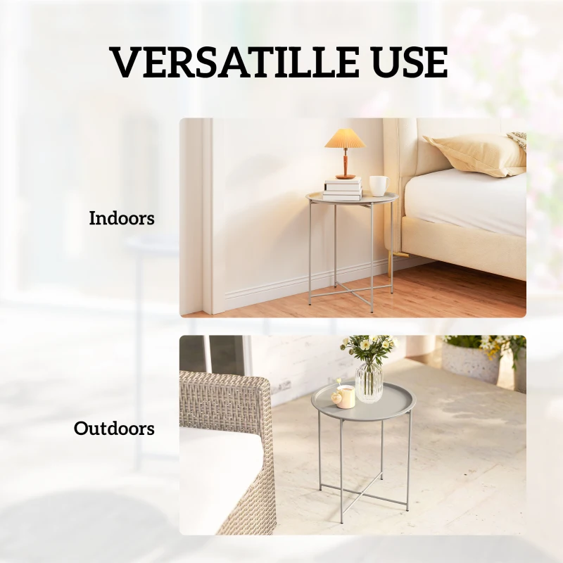 Outsunny Steel Removable Tray Top Garden Table - White