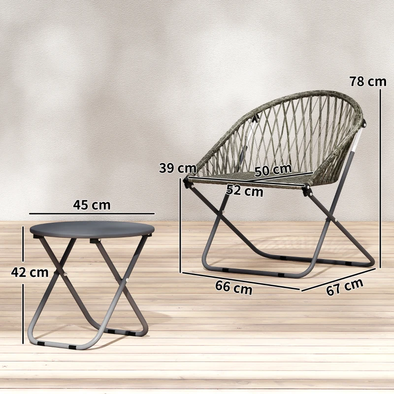 Outsunny Patio Bistro Set, Folding Patio Furniture Set with 2 Chairs and Table, Grey