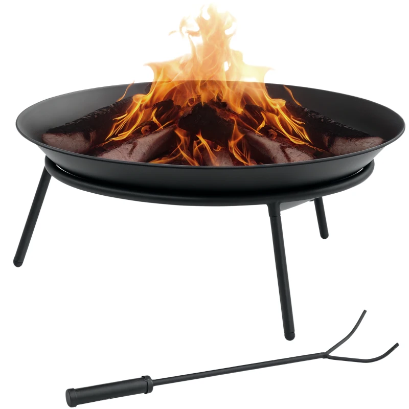 Outsunny Outdoor Fire Pit, Portable Round Firepit with Poker, for Garden, Camping, Bonfire, Picnic, Dia. 47 x 21 cm, Black