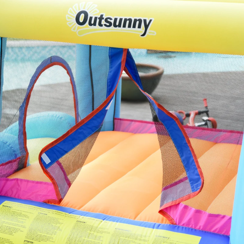 Outsunny Castelo Insuflável com Escorrega Trampolim e Piscina para Crianças acima de 3 Anos Inclui Insuflador e Bolsa de Transporte para Interior e Exterior 360x175x180cm Multicor