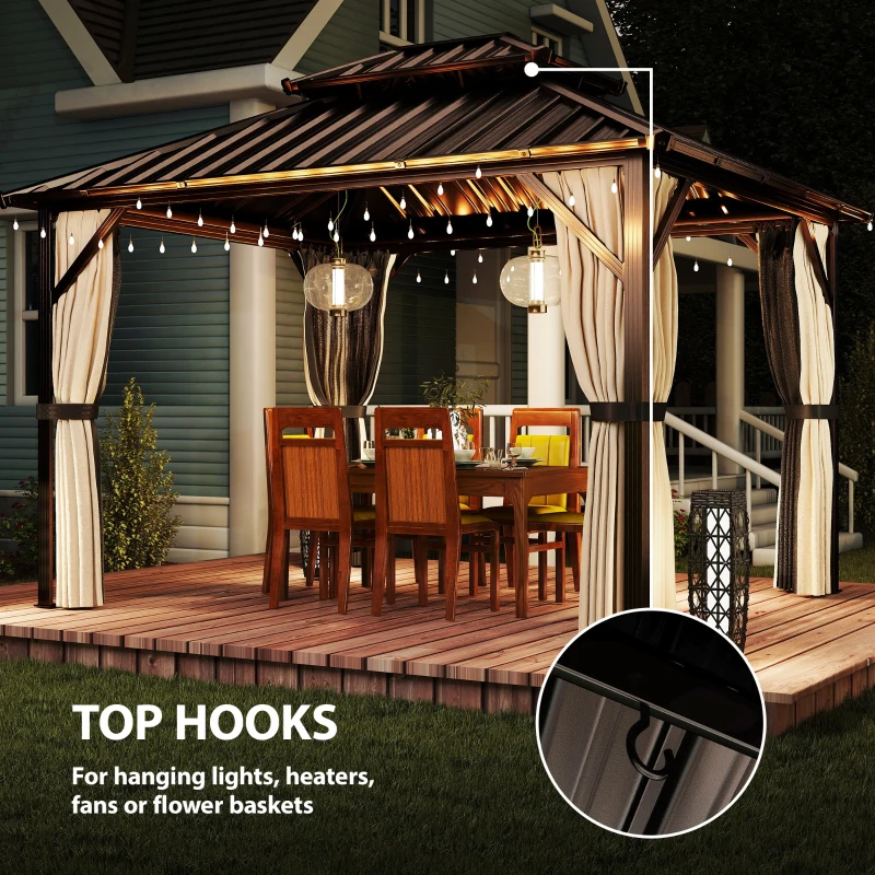 Outsunny 3x3.6 m Hardtop Gazebo Canopy with UPF50+ Double Galvanised Steel Roof, Brown
