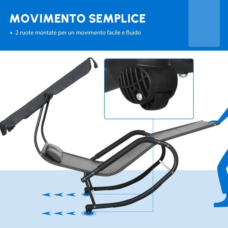 Outsunny Lettino Prendisole Doppio per 2 Persone, con Cuscini e Tettuccio Inclusi, 200 cm x 139 cm x 140 cm, Grigio Scuro