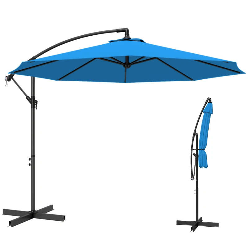 Outsunny 3m Overhanging Cantilever Parasol, with Cross Base - Blue