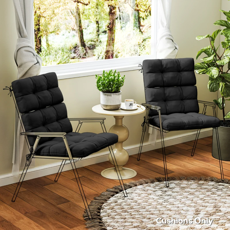 Outsunny 2-Piece Seat Cushion Replacement with Backrest, Garden Patio Chair Cushions Set with Ties, Black