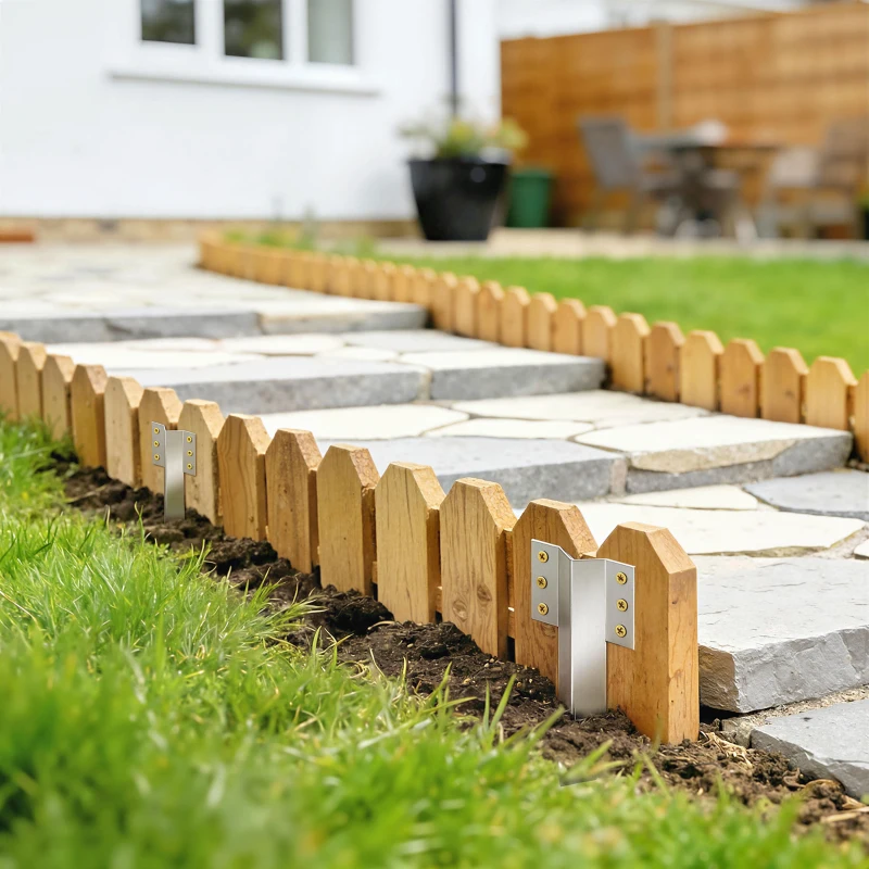 Outsunny 20 Pack Railway Sleeper Brackets, 41 cm Heavy Duty Galvanised Steel Sleeper Stakes with Screws and Gloves