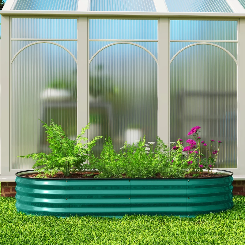 Outsunny Galvanised Raised Garden Bed, Metal Planter Box with Safety Edging, for Flowers, Herbs, Succulents, Light Green