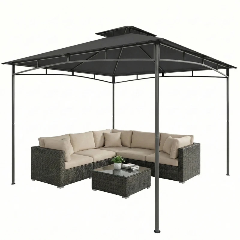 Outsunny 3 x 3 m Gazebo, Garden Gazebo with 2-Tier Roof, Metal Frame, Dark Grey