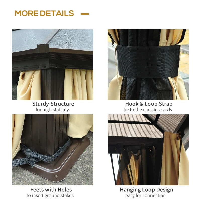 Outsunny Gazebo da Giardino in Alluminio con Tetto in PC, 430x360x265 cm