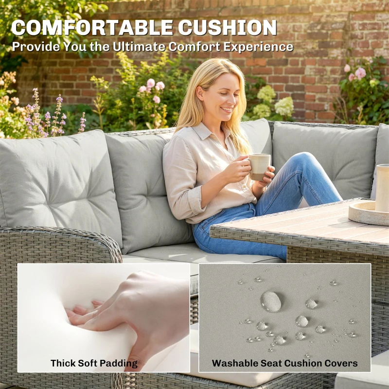 Outsunny 6 Pieces Outdoor PE Rattan Garden Furniture, Patio Wicker Sectional Conversation Corner Sofa