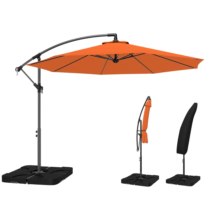 Outsunny 3m Overhanging Parasol, with Base, Weights and Cover - Orange