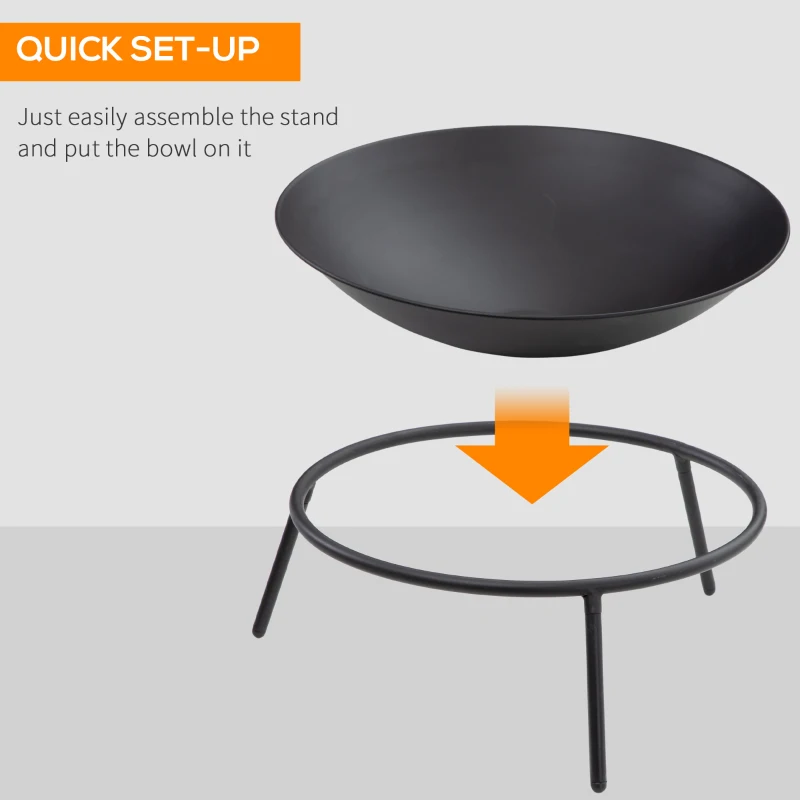 Outsunny Outdoor Fire Pit, Portable Round Firepit with Poker, for Garden, Camping, Bonfire, Picnic, Dia. 47 x 21 cm, Black