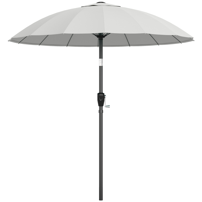 Outsunny 2 m Shanghai Garden Parasol Umbrella with 16 Fibreglass Ribs, Outdoor Parasol Sun Shade with Crank & Tilt, Light Grey