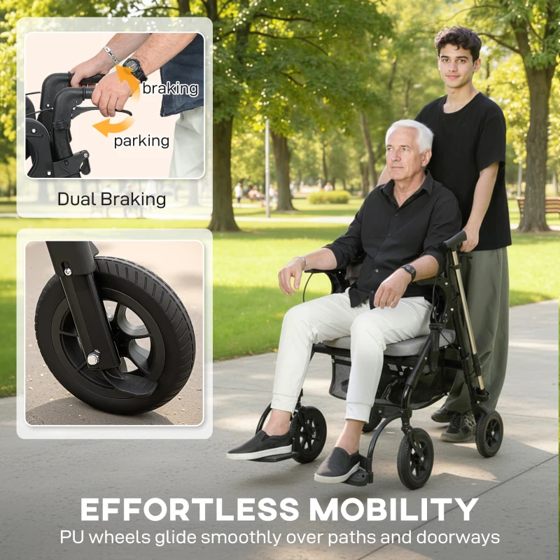 HOMCOM Rollator Walker Wheelchair, with Seat - Grey