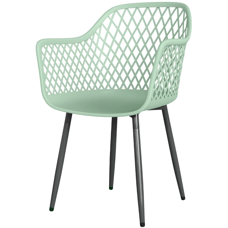 Outsunny Garden Chairs Set of 4, Garden Dining Chairs with Cut Out Diamond Back and Armrests for Patio, Balcony, Terrace, Green