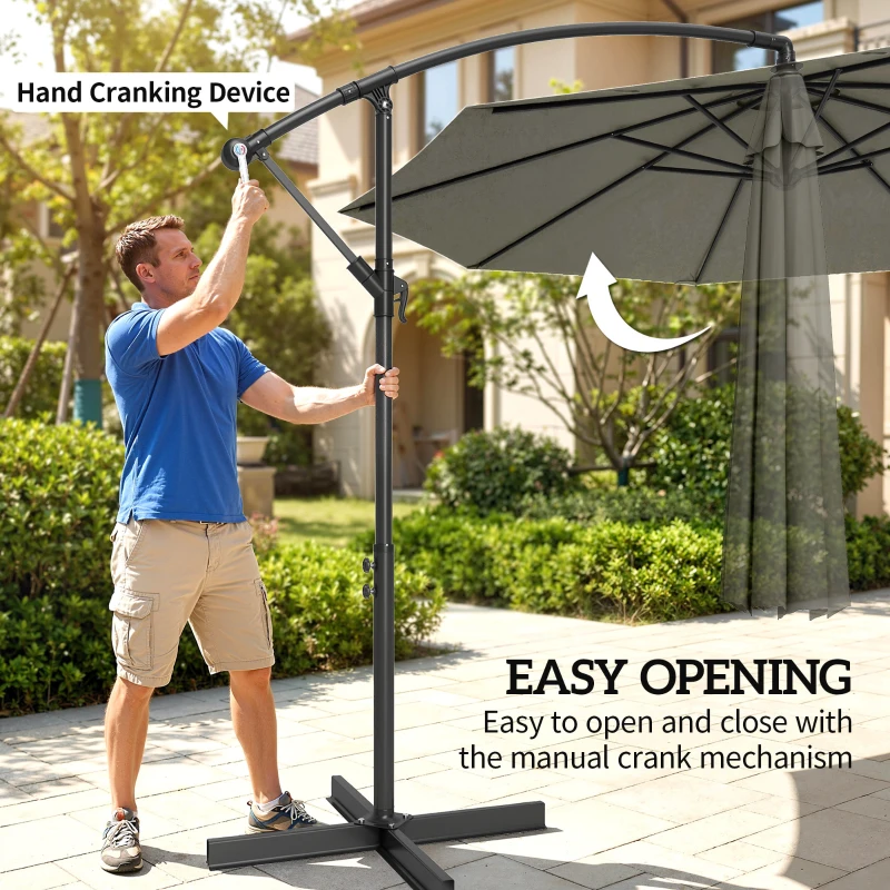 Outsunny 3m Overhanging Cantilever Parasol, with Cross Base - Light Grey