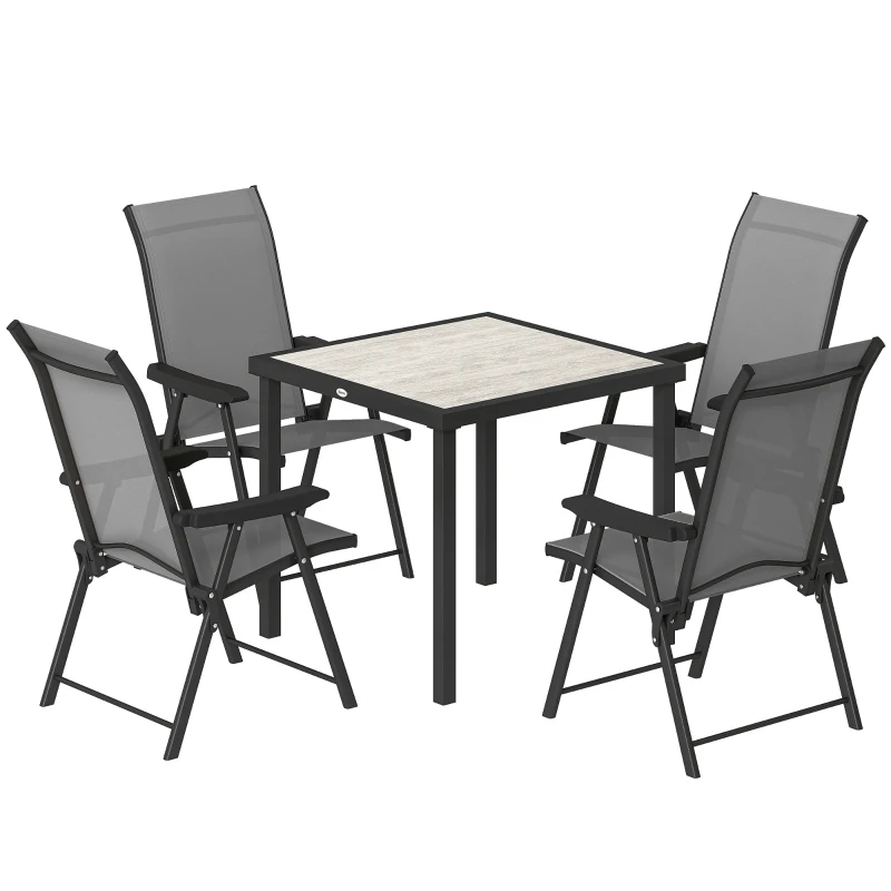 Outsunny 5 Pieces Outdoor Dining Set, Garden Dining Set for 4 with Square Table and Folding Chairs, Grey