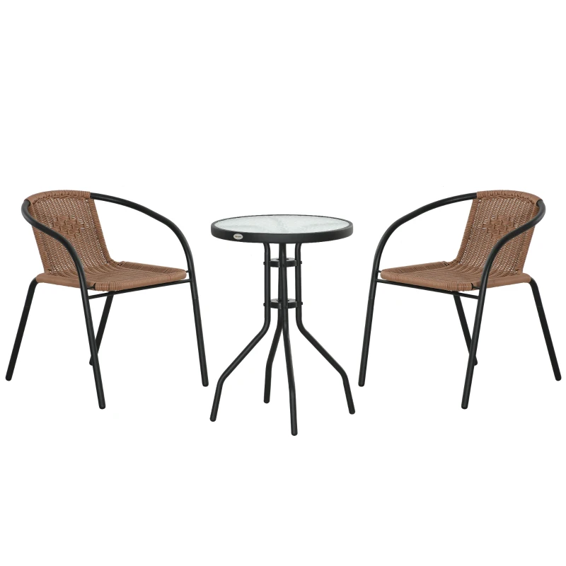 Outsunny 3 Pieces Rattan Bistro Set - Brown